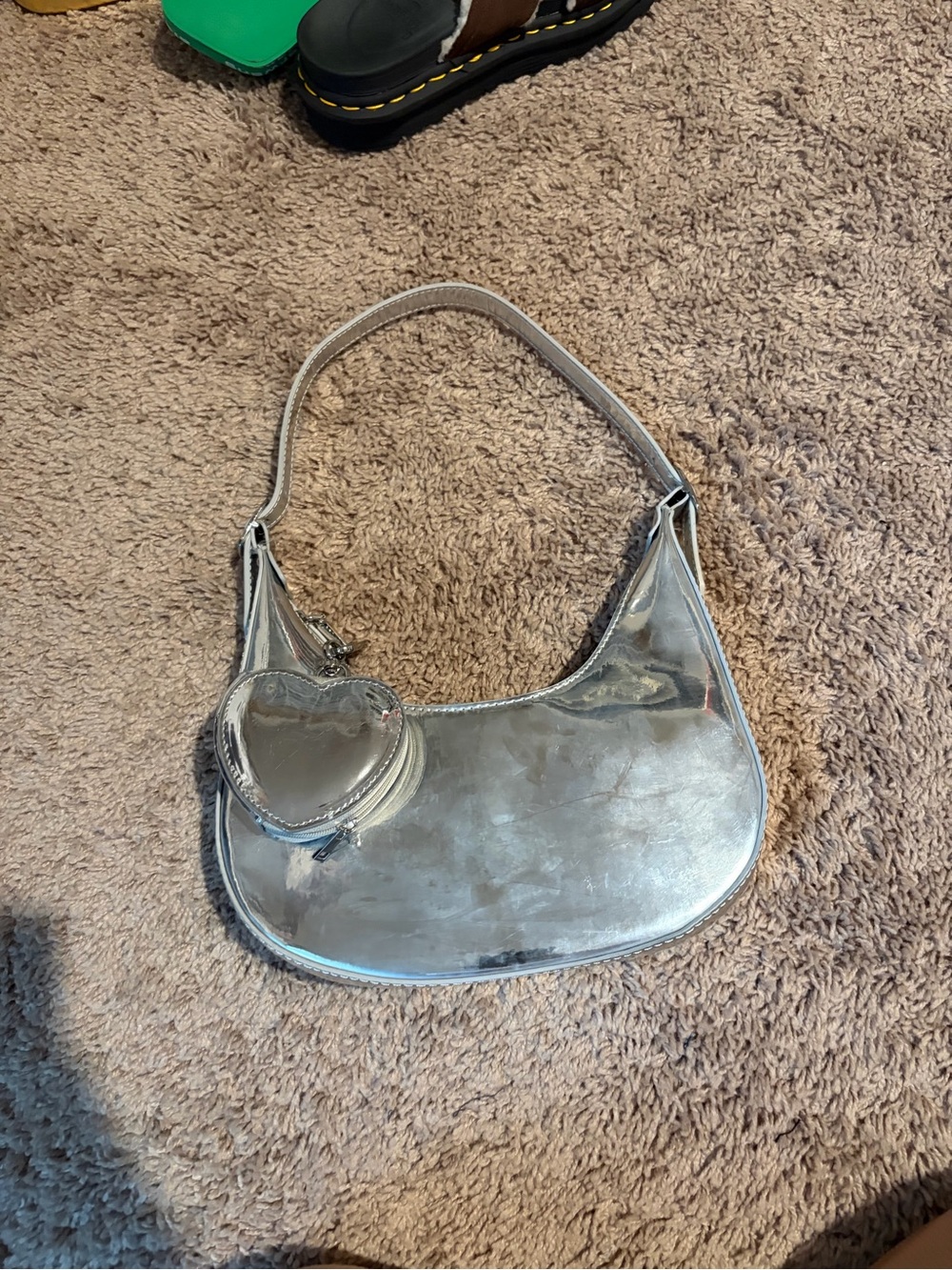Silver Heart Accent Shoulder Bag - Women's Metallic Purse